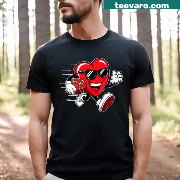 Funny T-shirt with heart playing football for Valentine's Day