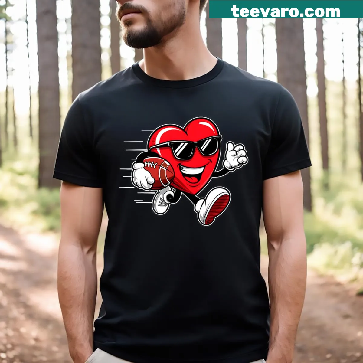 Funny T-shirt with heart playing football for Valentine's Day — on a men's t-shirt