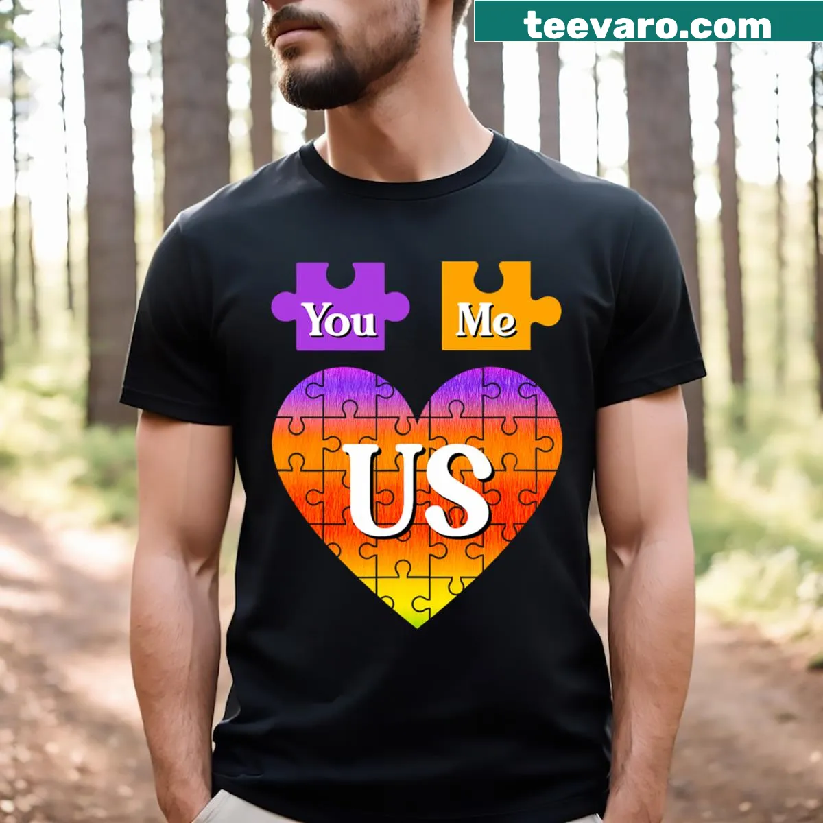 Funny puzzle heart couple matching t-shirt for Valentine's Day — on a men's t-shirt