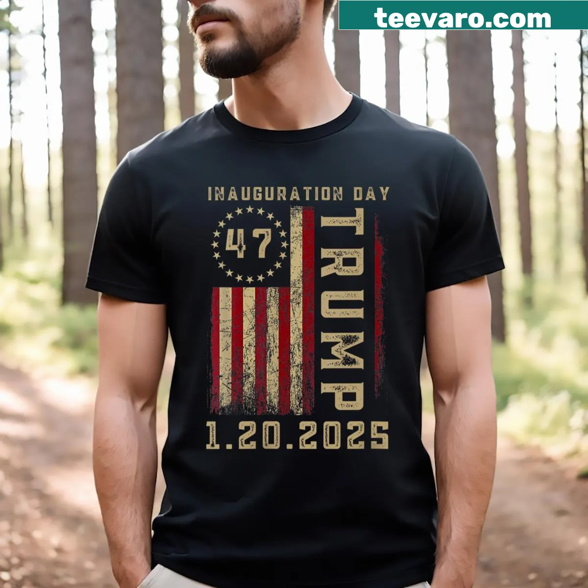 V-neck t-shirt for women commemorating Donald Trump Inauguration Day 2025 — on a men's t-shirt
