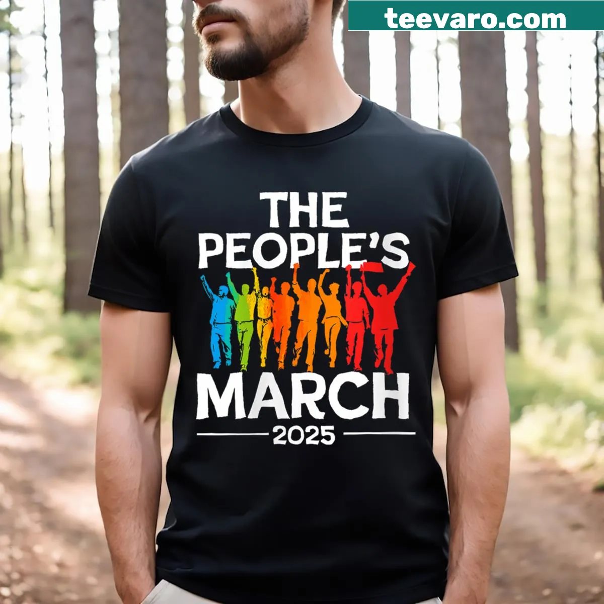 Graphic of the People's March 2025 on a women's protest T-shirt — on a men's t-shirt