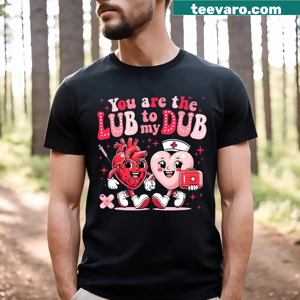Cute nurse Valentine T-shirt with humorous text — on a men's t-shirt