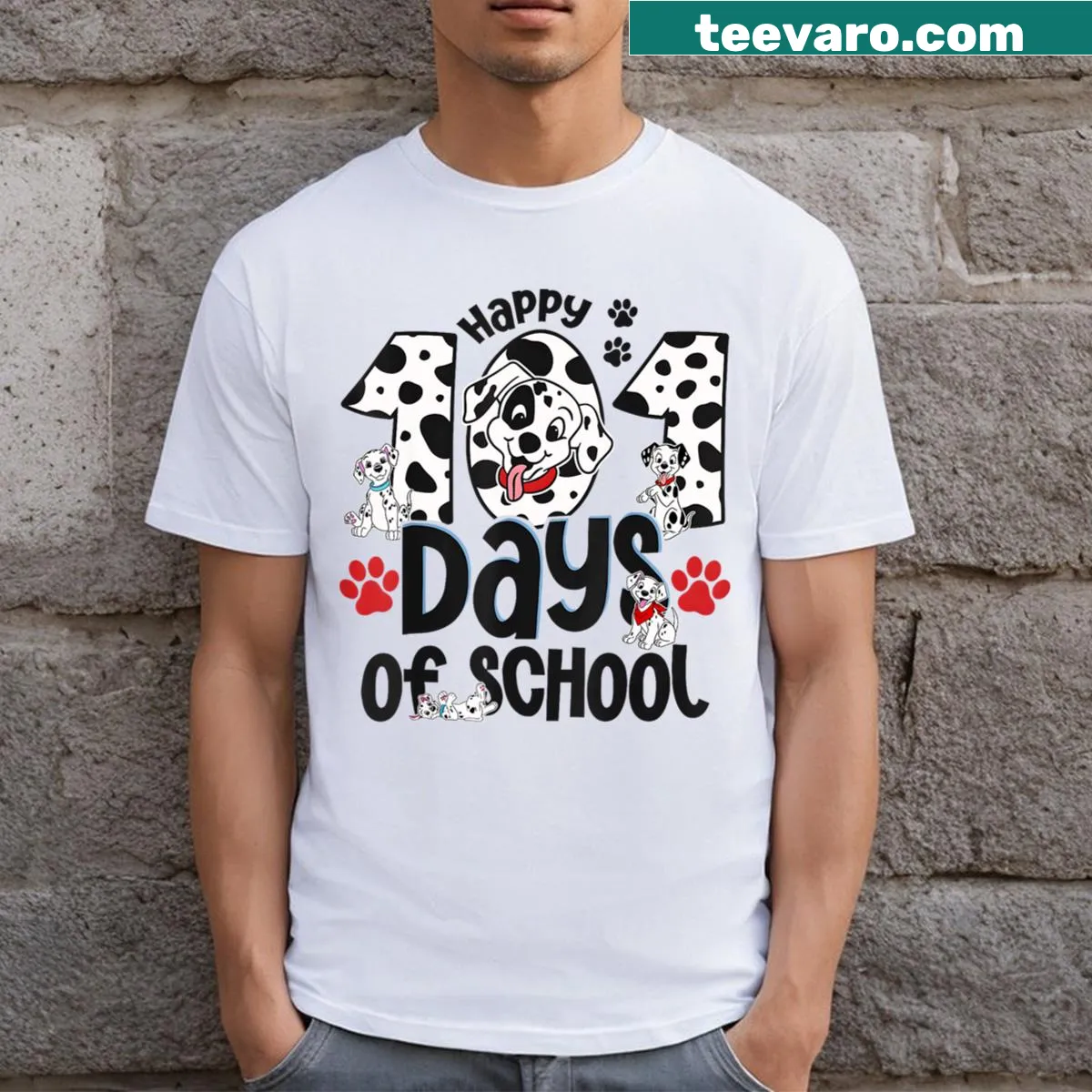 Dalmatian dog illustration with '100 Days Smarter' text — on a men's t-shirt