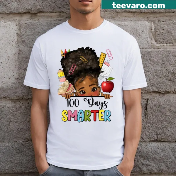 Afro girl illustration with '100 Days Smarter' text for kids