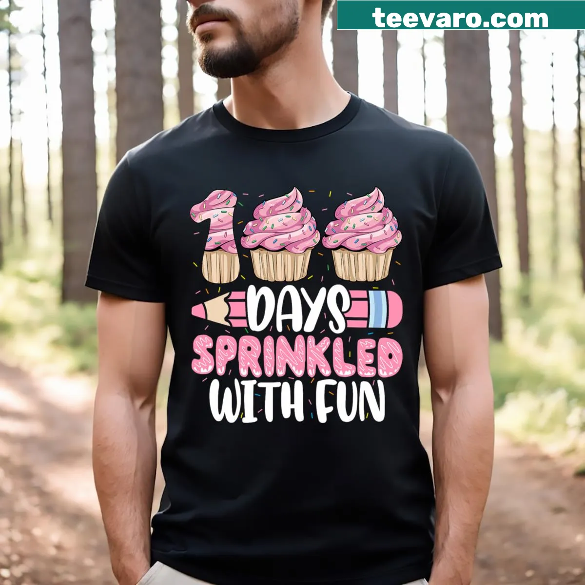 Fun T-shirt with a cupcake design for the 100th day of school — on a men's t-shirt