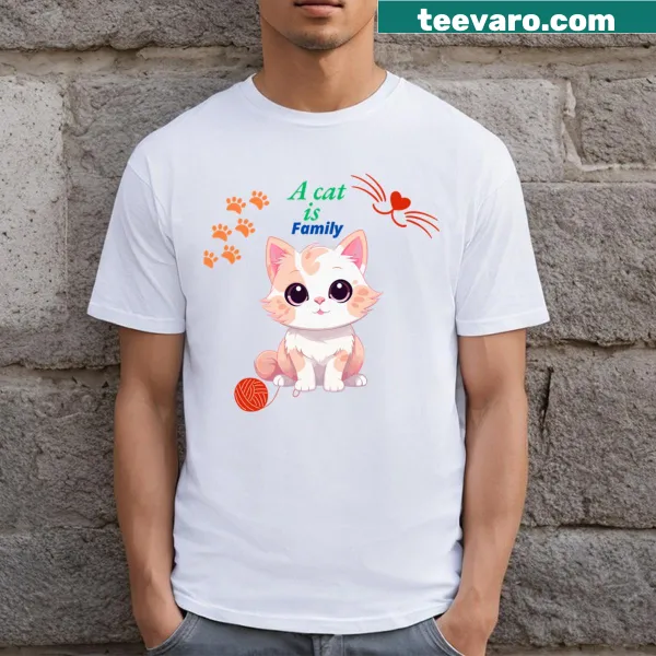 T-shirt with a heartfelt message about cats as family