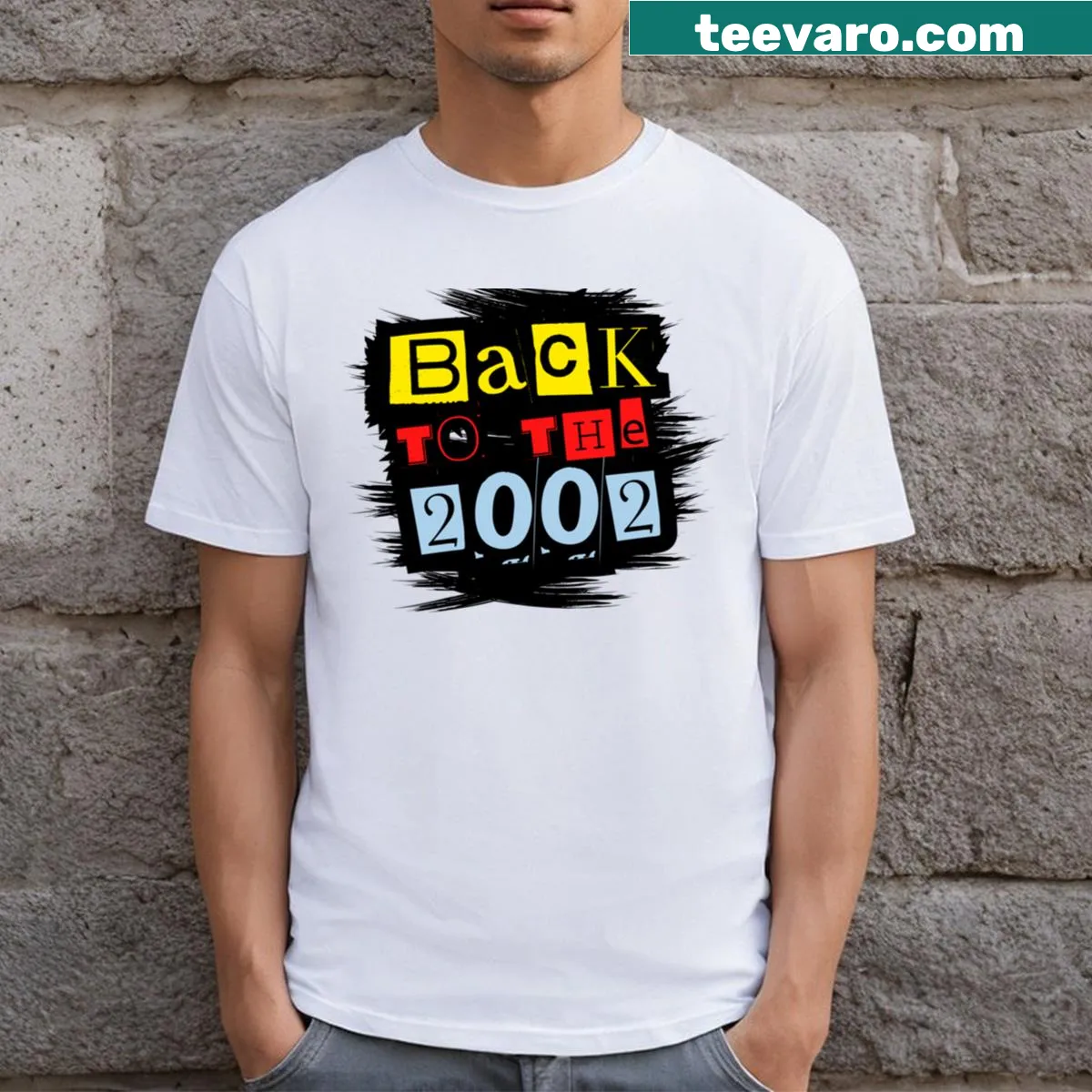 Vintage t-shirt with a design celebrating the year 2002 — on a men's t-shirt