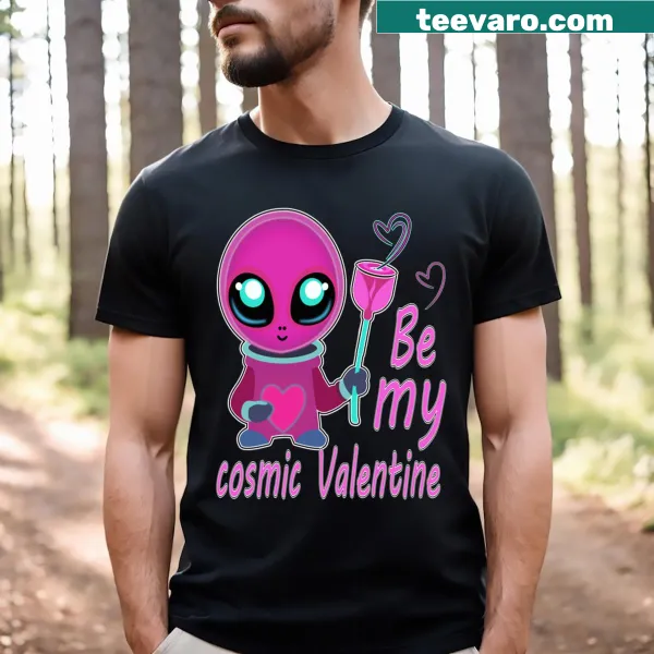 Celestial-themed Valentine's Day t-shirt with playful typography