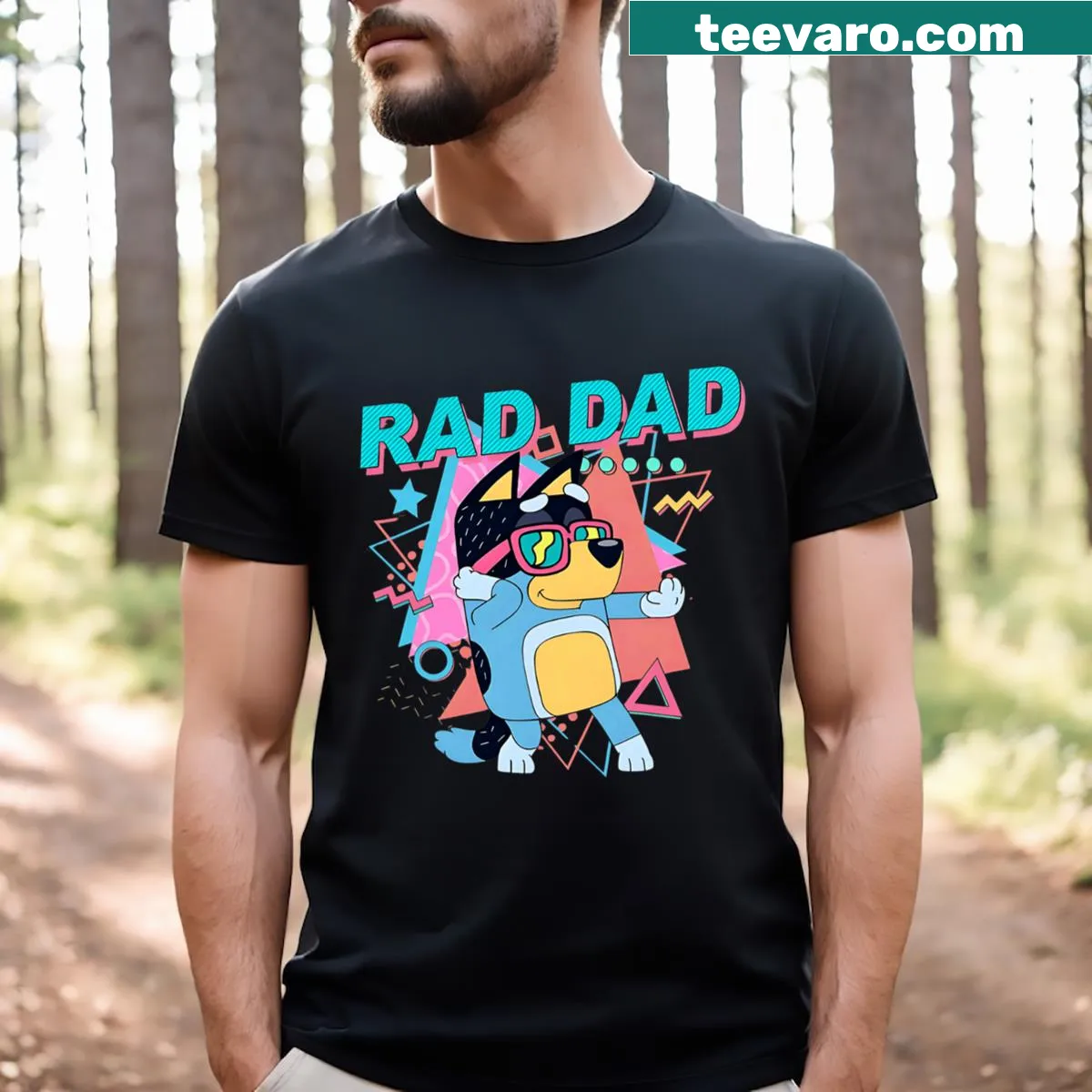 Retro T-shirt featuring a Blue Heeler and 'Rad Dad' text — on a men's t-shirt