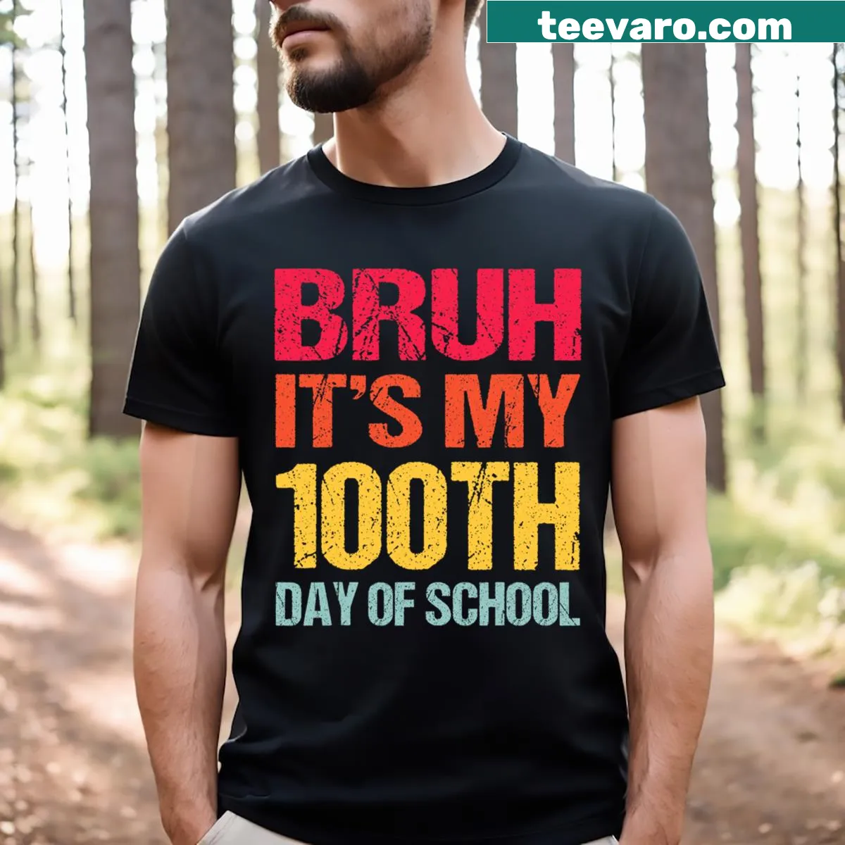 Fun T-shirt celebrating 100 days of school with playful text — on a men's t-shirt