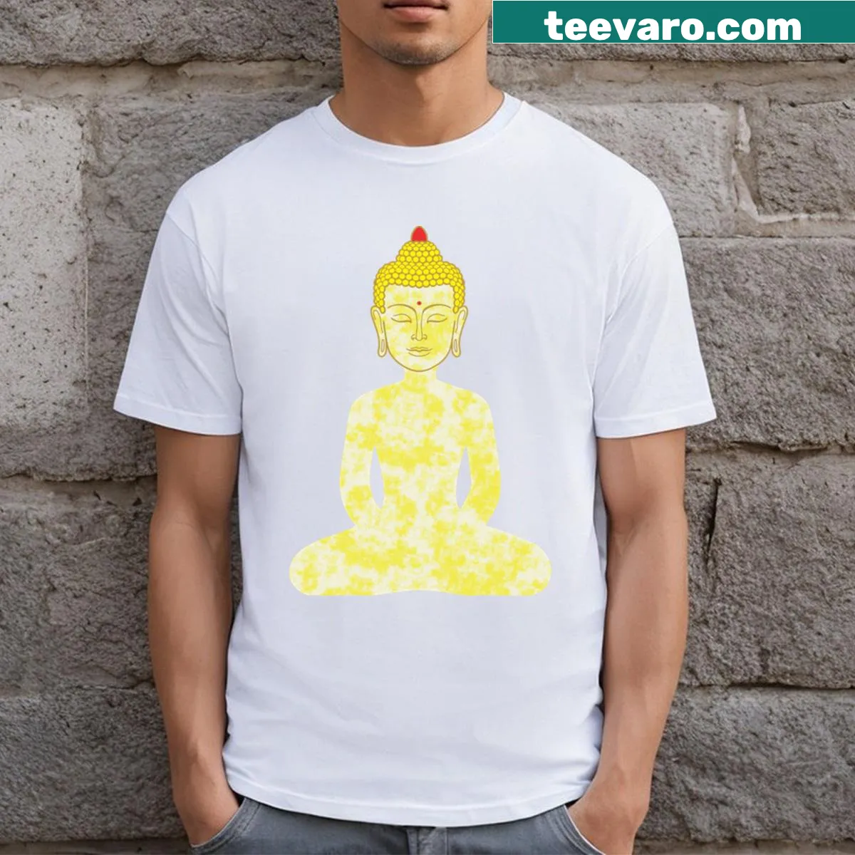 Artistic Buddha design on a serene-themed T-shirt — on a men's t-shirt