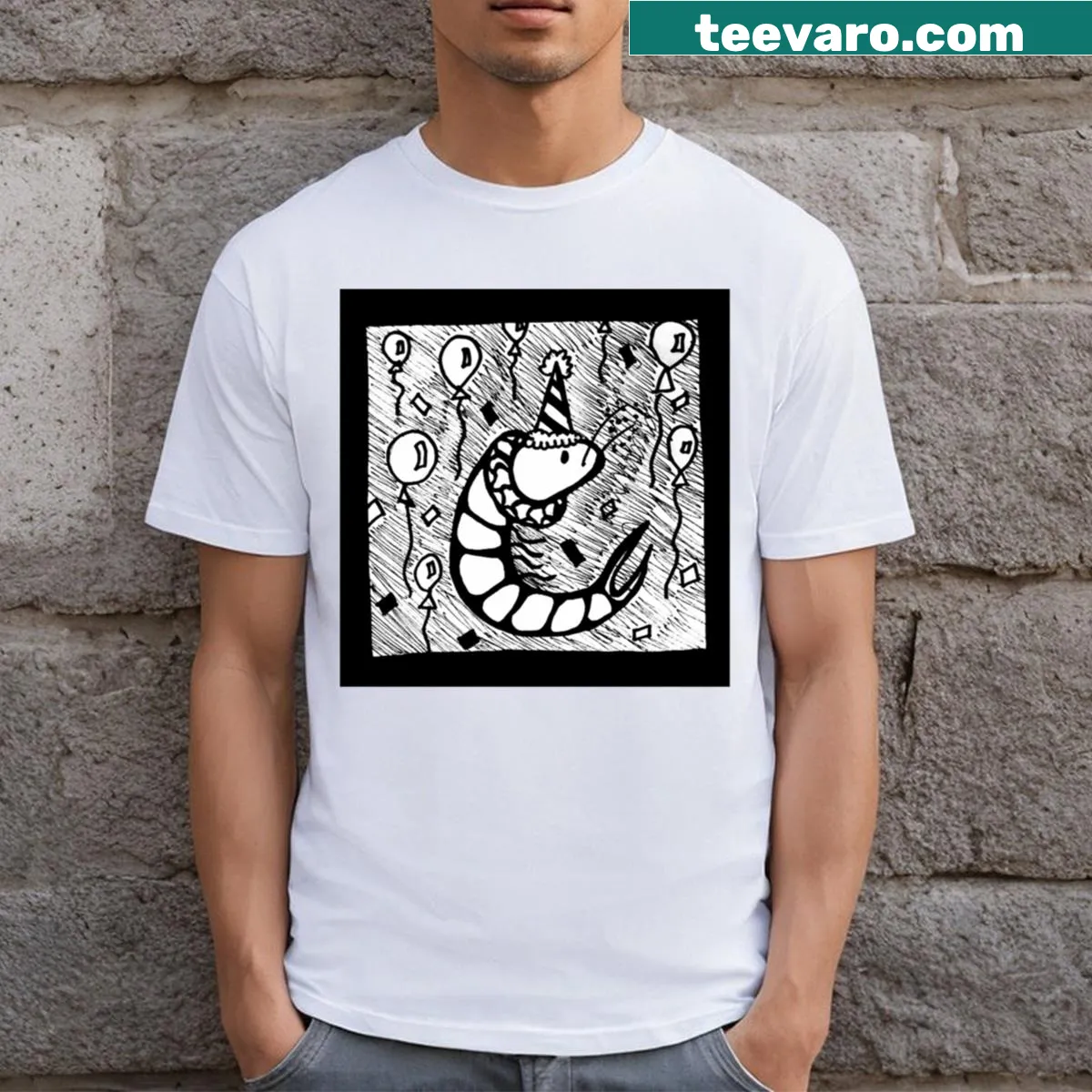 Unique clown shrimp illustration in tattoo style — on a men's t-shirt