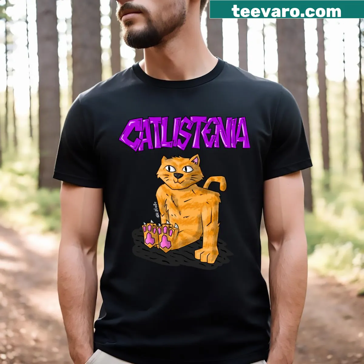 T-shirt featuring an adorable illustration of a cat — on a men's t-shirt
