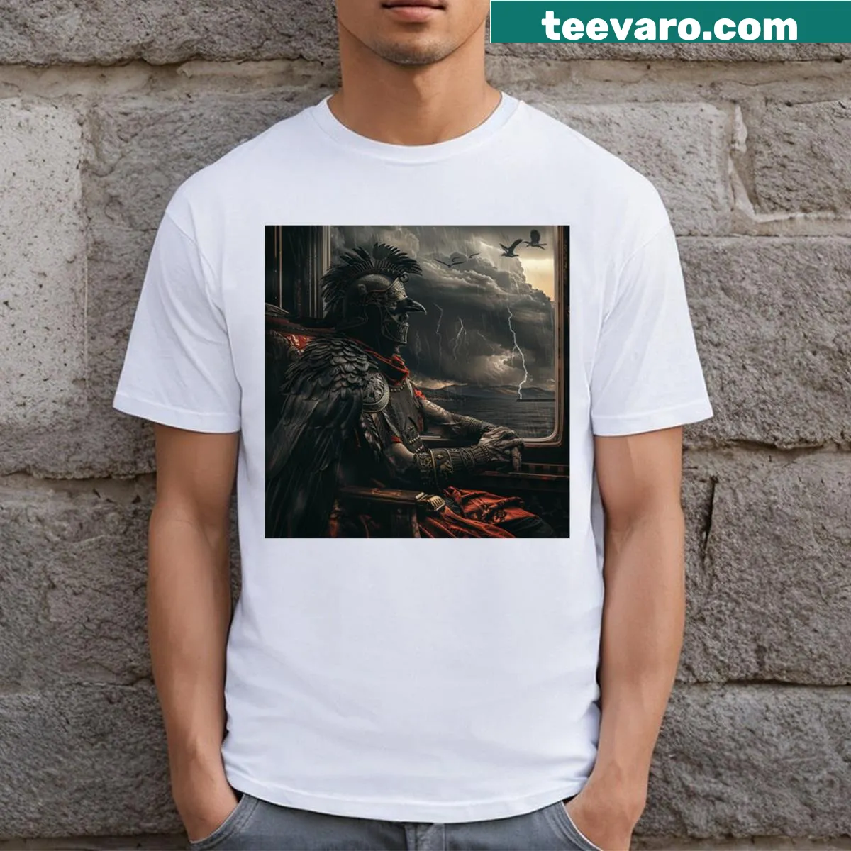 Heroic-themed graphic on a Centurion Corax T-shirt — on a men's t-shirt