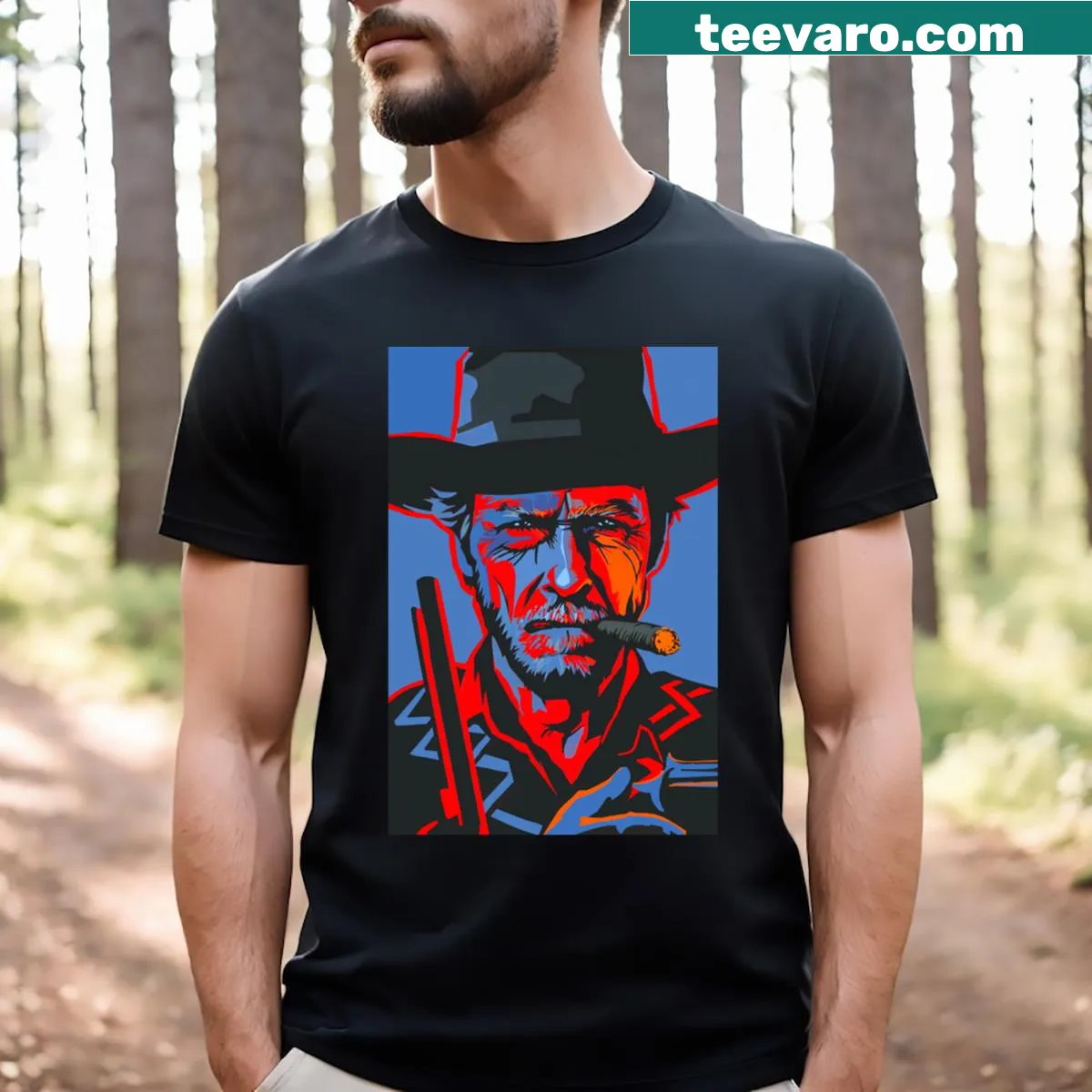 Illustrative t-shirt featuring a classic vehicle design — on a men's t-shirt