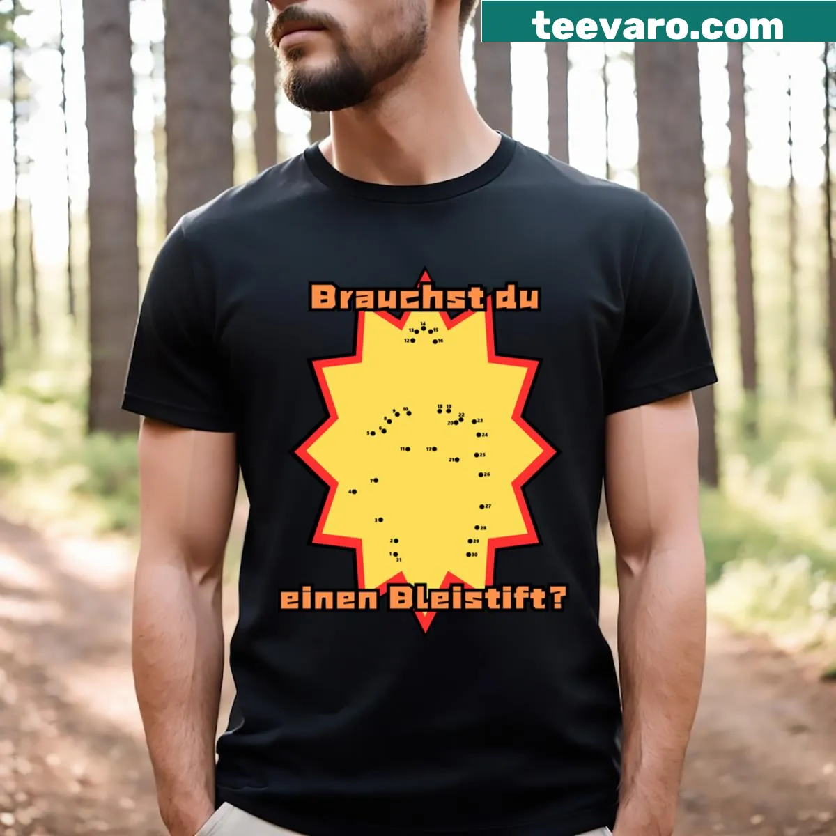 Creative humor text t-shirt with 'Connect The Dots' message — on a men's t-shirt