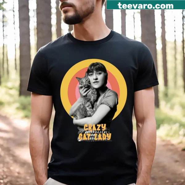 Retro design celebrating cat lovers with humorous text on a t-shirt