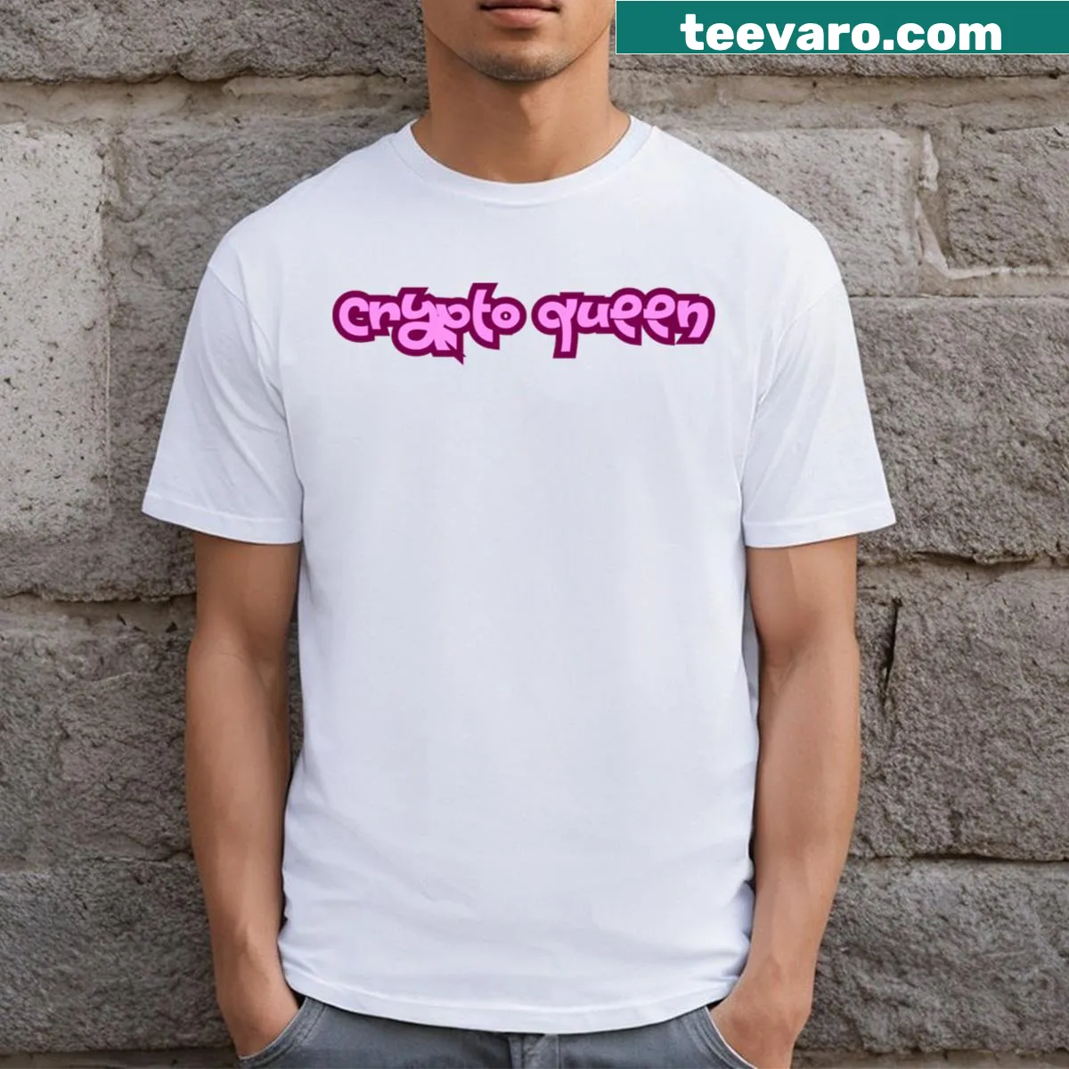 Typography t-shirt celebrating cryptocurrency culture — on a men's t-shirt
