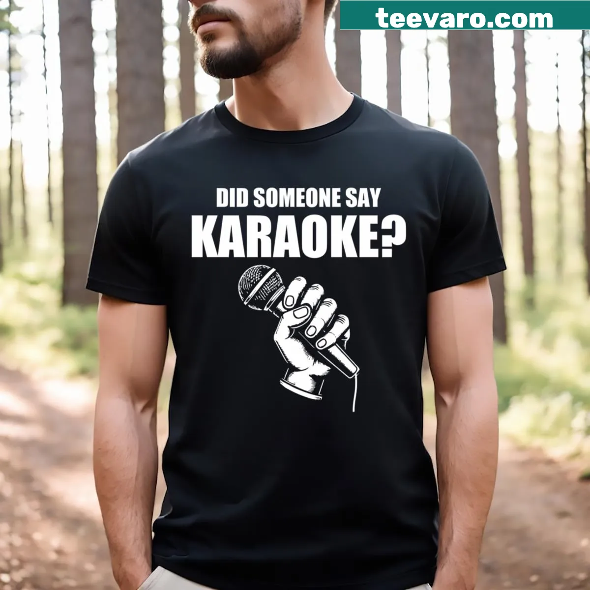 Funny karaoke-themed t-shirt with playful text — on a men's t-shirt