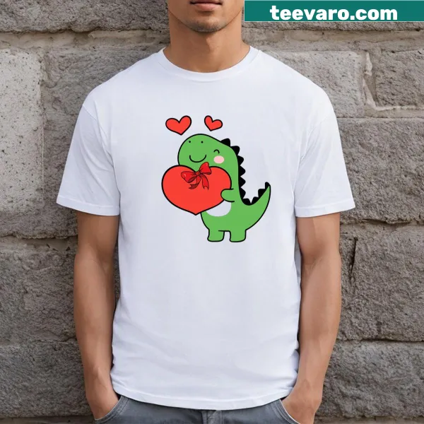 Cute cartoon dinosaur on Valentine's T-shirt