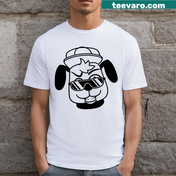 Cartoon DJ dog in sunglasses on T-shirt