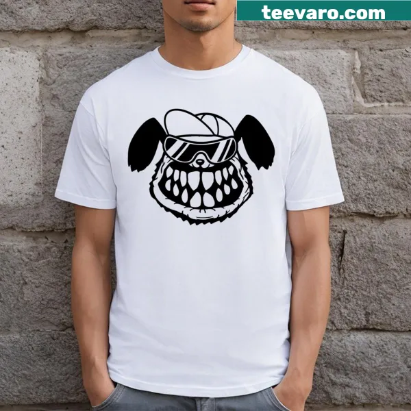 Comic cartoon T-shirt featuring a monster dog with a grin and sharp teeth.