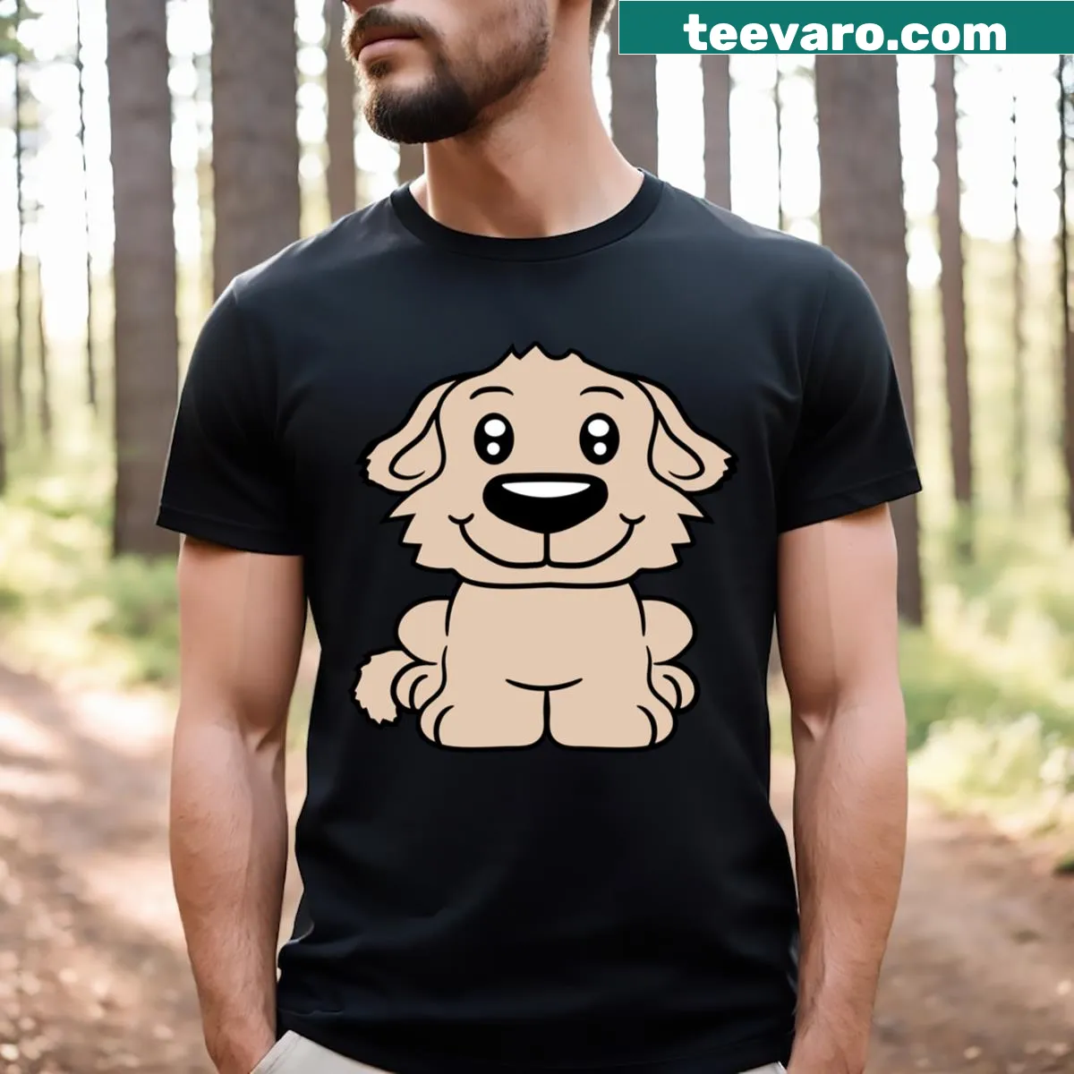 Cartoon happy puppy sitting in a cute design — on a men's t-shirt