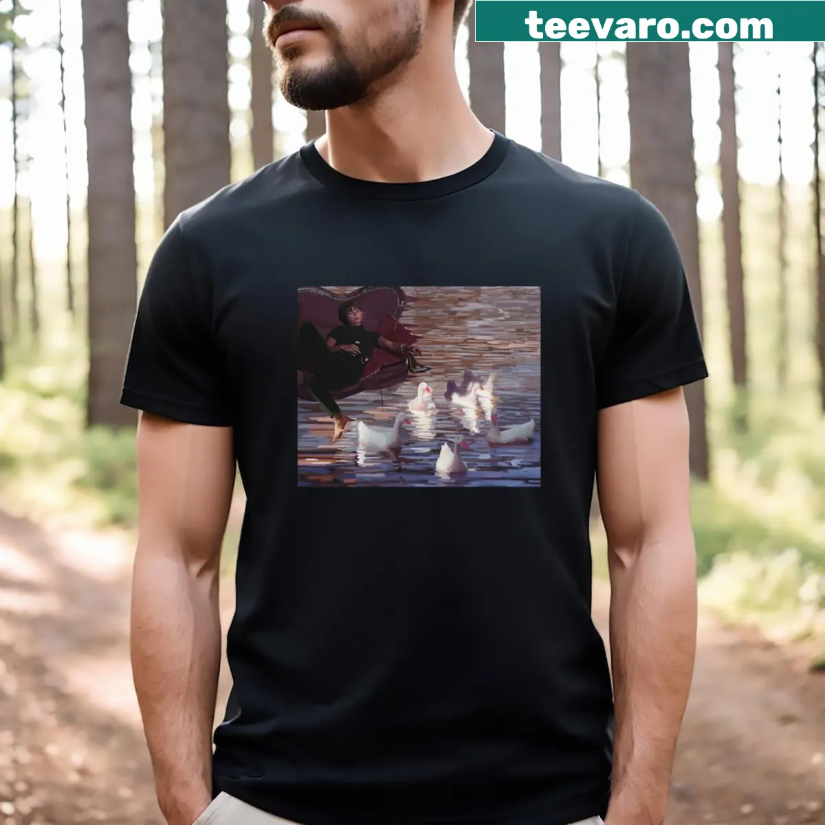 Illustrative T-shirt inspired by Eric Rohmer's The Collector and Lake Bel Air — on a men's t-shirt
