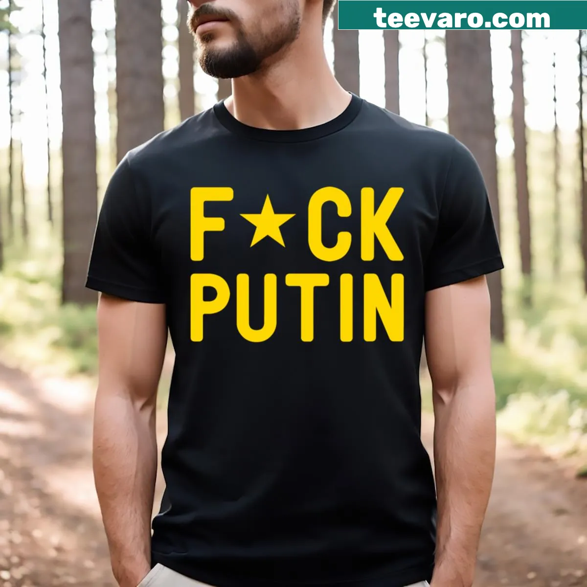 Typographic T-shirt with a strong political statement against Putin — on a men's t-shirt