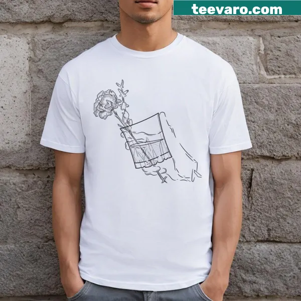 Illustrative T-shirt featuring a floral-themed drink