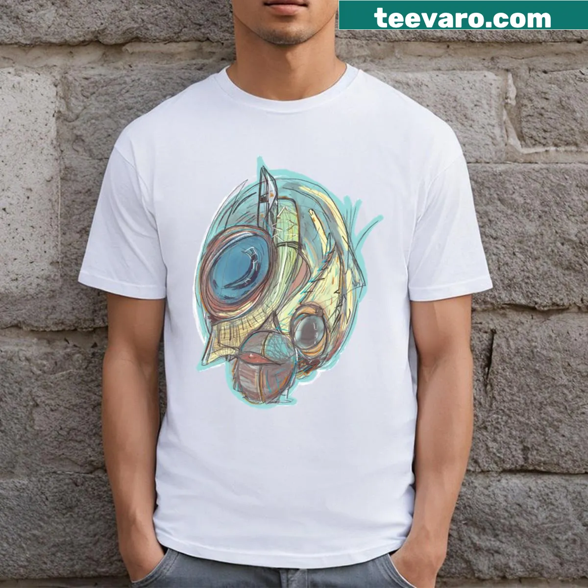 Playful abstract monkey graphic T-shirt design — on a men's t-shirt