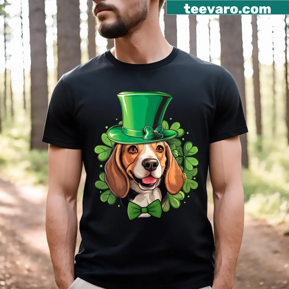Funny St. Patrick's Day t-shirt featuring a beagle design — on a men's t-shirt