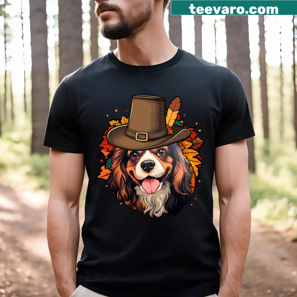 Illustration of a Cavalier King Charles Spaniel for Thanksgiving — on a men's t-shirt