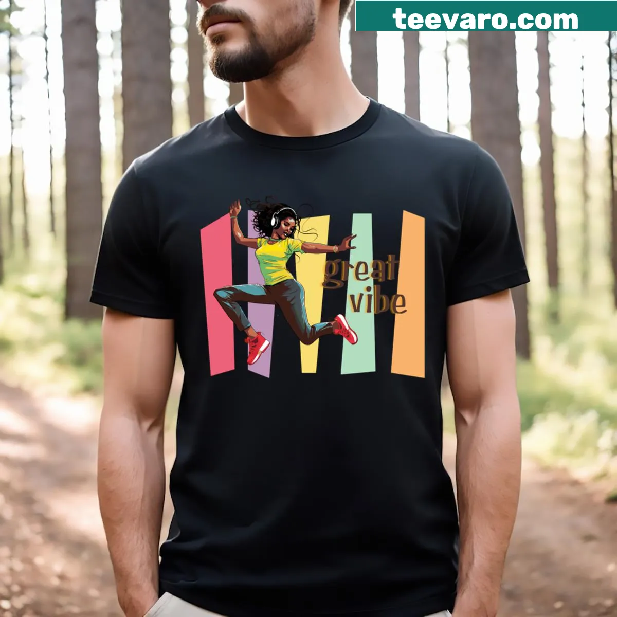 T-shirt with the phrase 'Great Vibe' in minimalist typography — on a men's t-shirt
