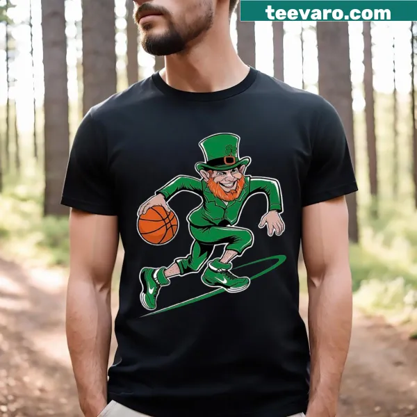 Basketball mascot design t-shirt featuring a green Irish character