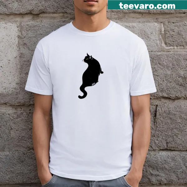 Whimsical black cat design with playful typography on T-shirt