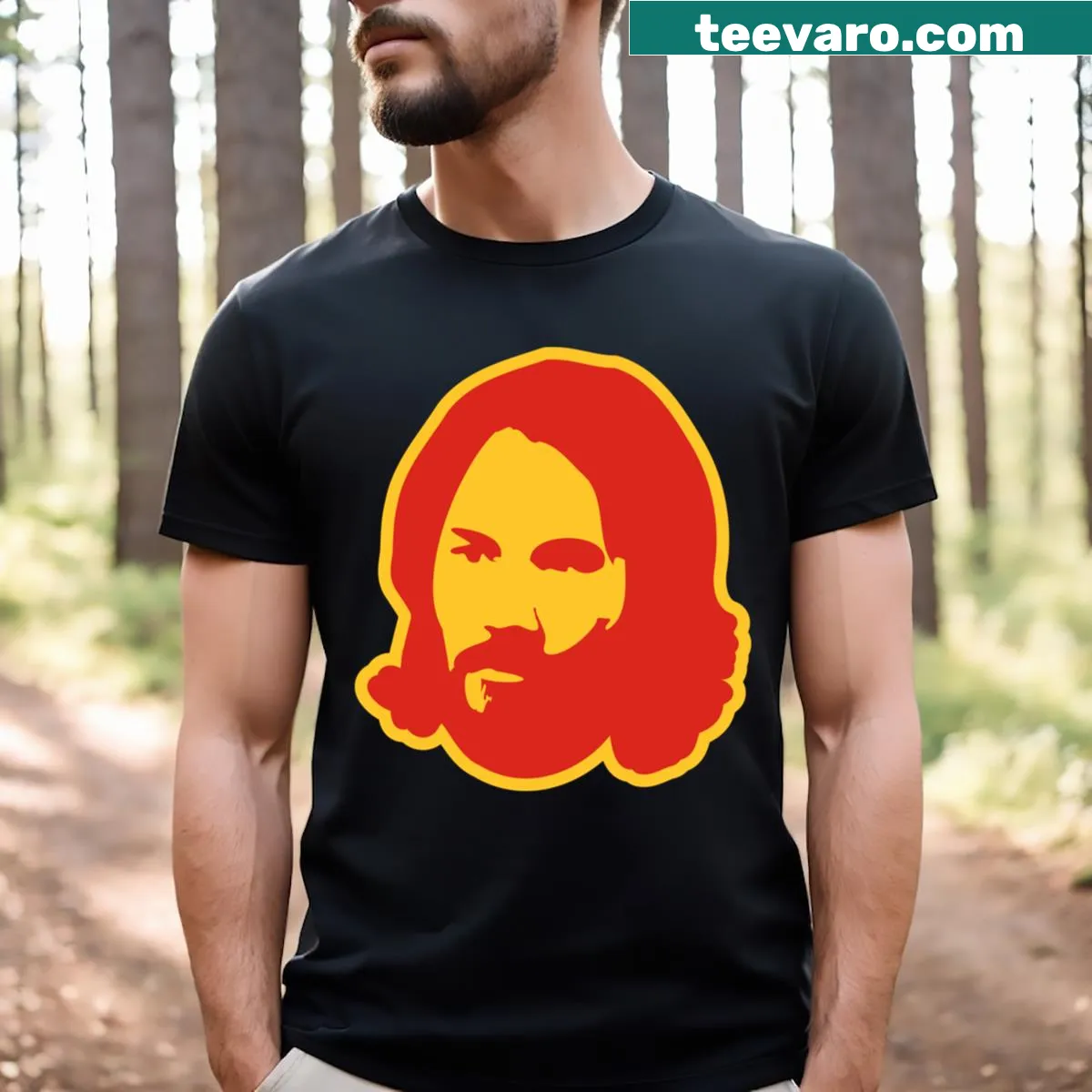 Illustrative T-shirt featuring Keanu Reeves, celebrating the actor's legacy — on a men's t-shirt