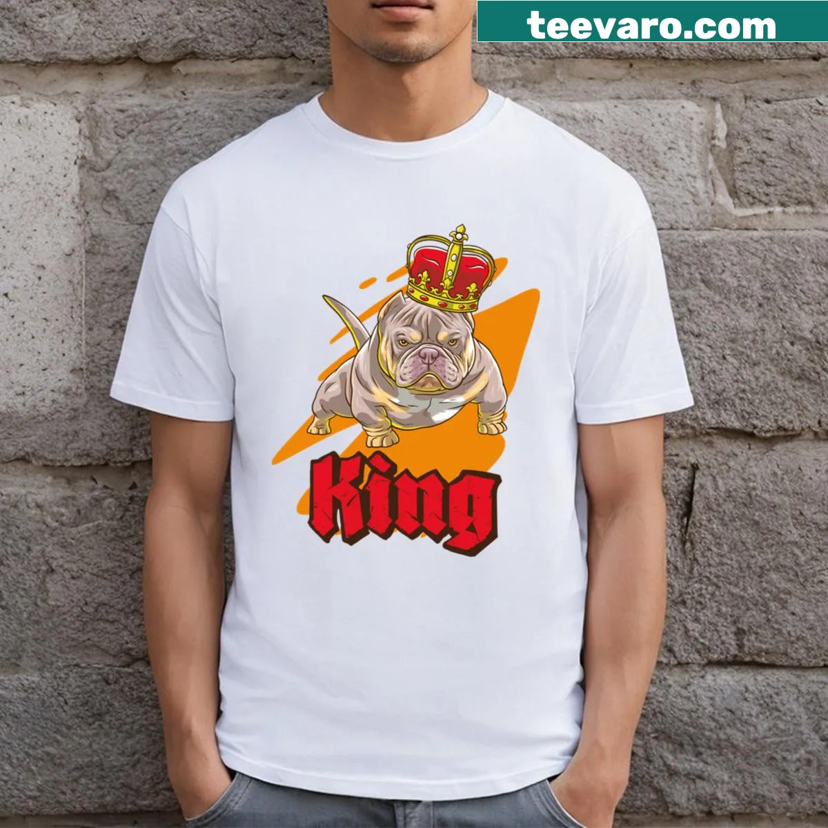American Bully T-shirt featuring a tricolor breed illustration — on a men's t-shirt