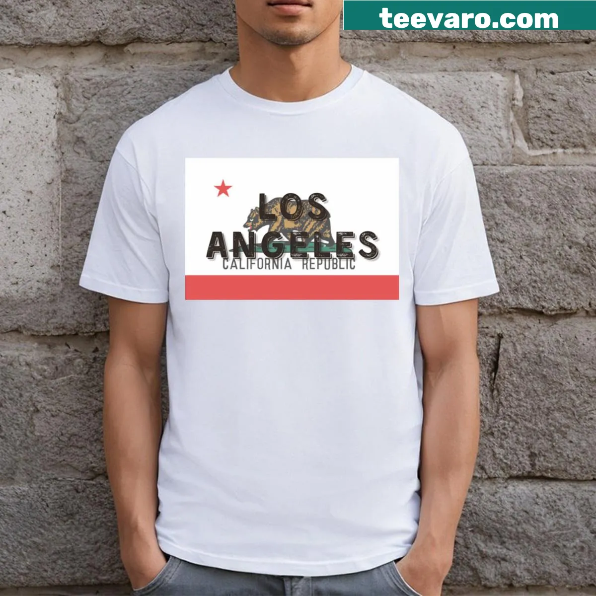 California flag-themed Los Angeles T-shirt — on a men's t-shirt