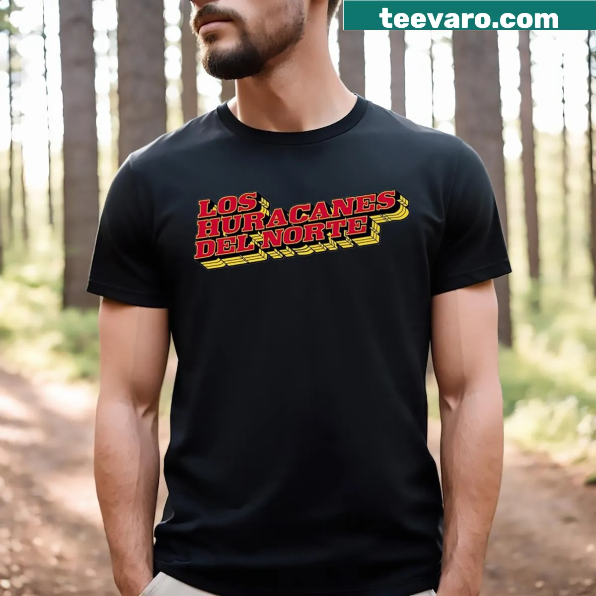 Los Huracanes Del Norte band T-shirt — on a men's t-shirt