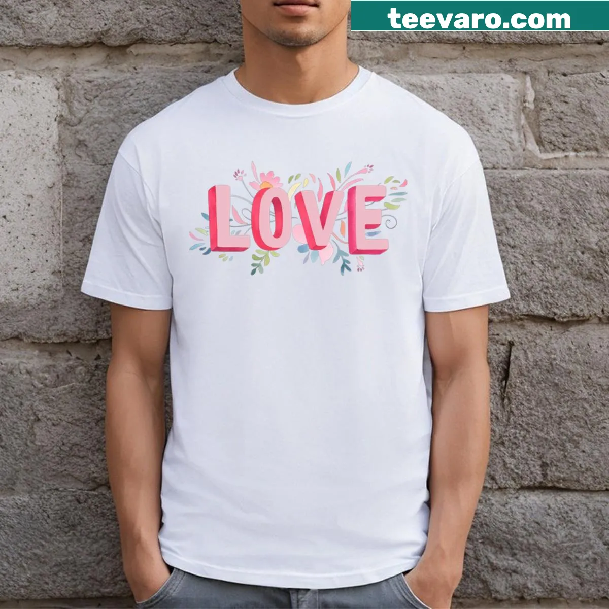 Floral T-shirt inspired by Tiffany art featuring intricate flowers — on a men's t-shirt