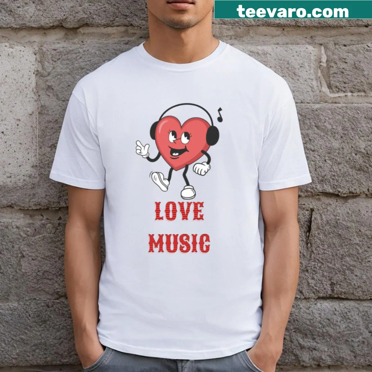 Typography Love Music t-shirt featuring heartfelt design — on a men's t-shirt
