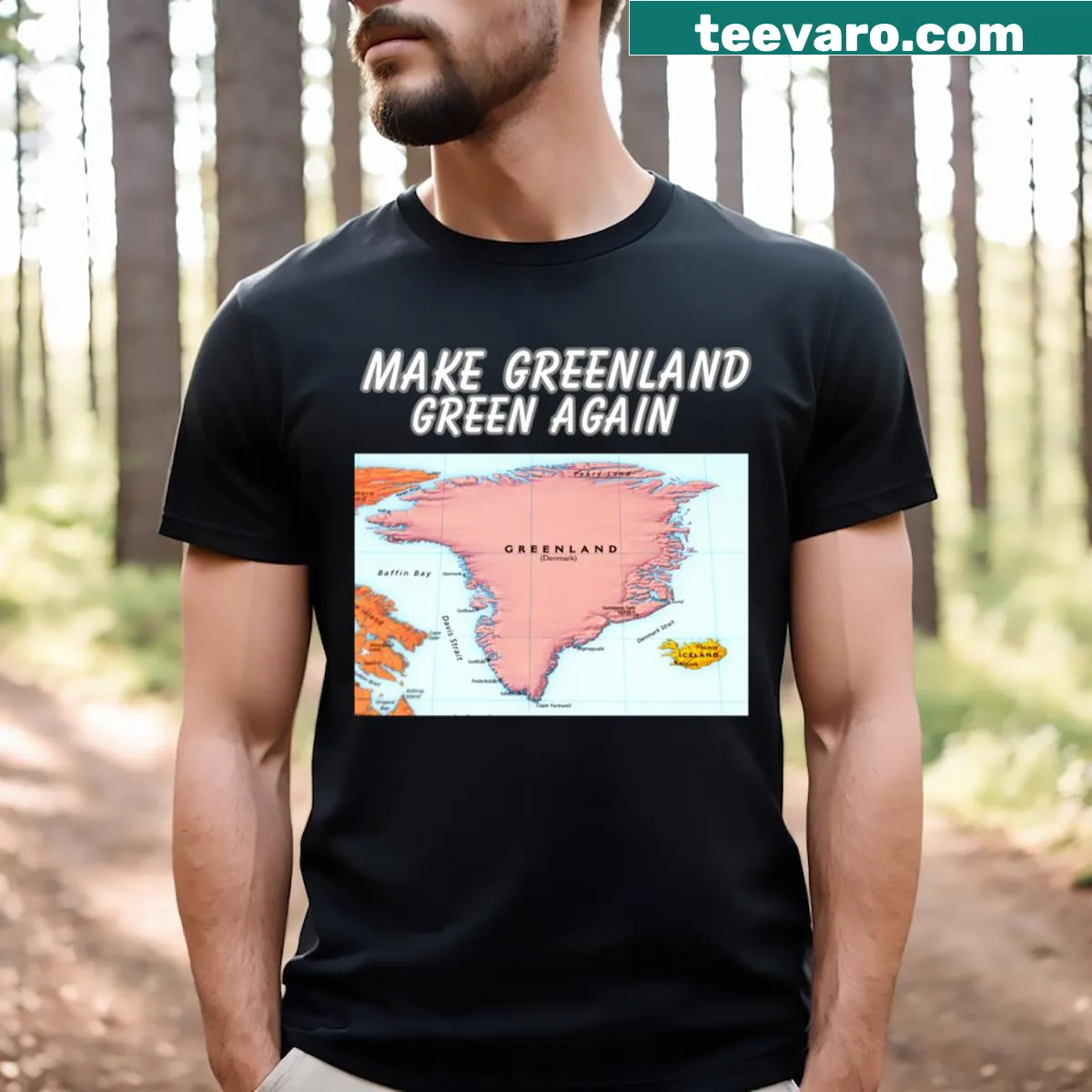 Illustrated Make Greenland Great Again 15 t-shirt with impactful design — on a men's t-shirt