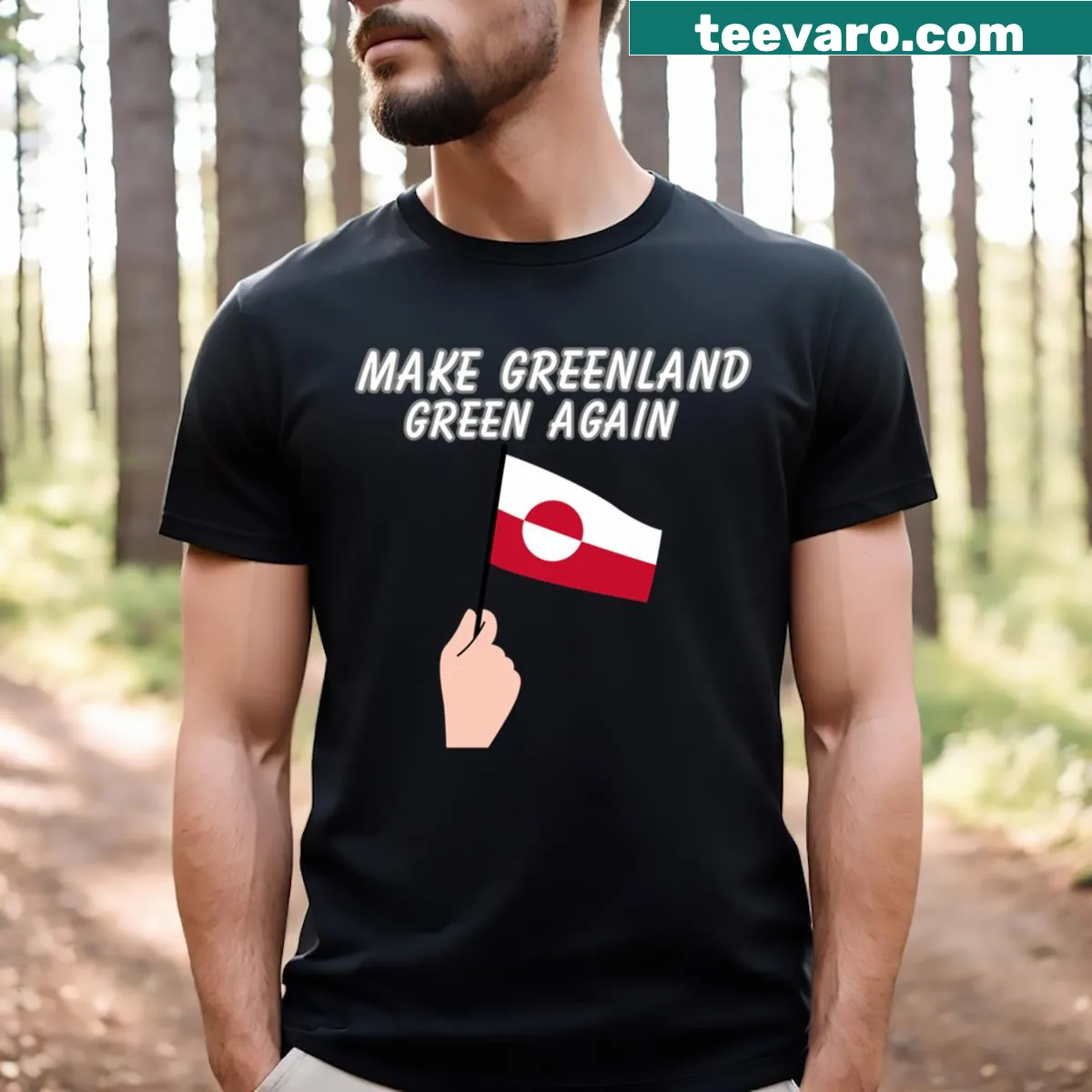Text graphic of 'Make Greenland Great Again' on a t-shirt — on a men's t-shirt