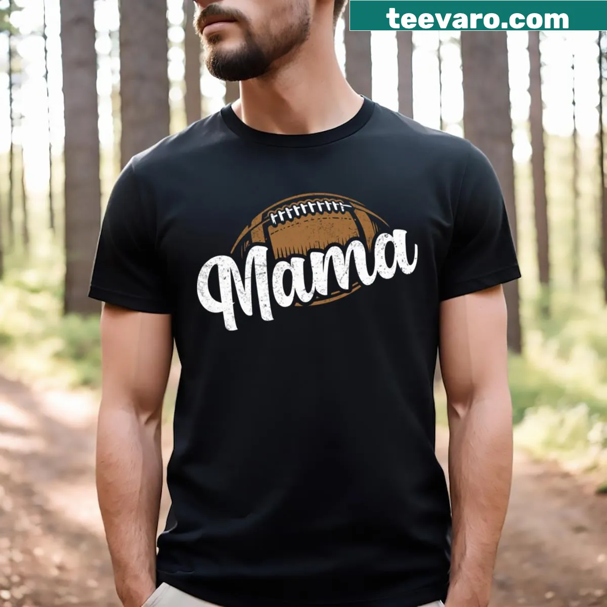 Text 'Mama Fantasy Football Gifts For Mom' on a playful t-shirt. — on a men's t-shirt