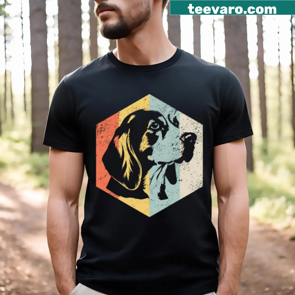 Minimalist retro beagle design on a T-shirt — on a men's t-shirt