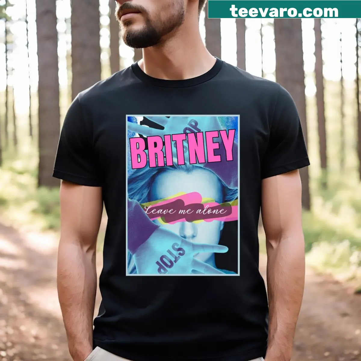Modern Art Britney t-shirt featuring funny text design — on a men's t-shirt