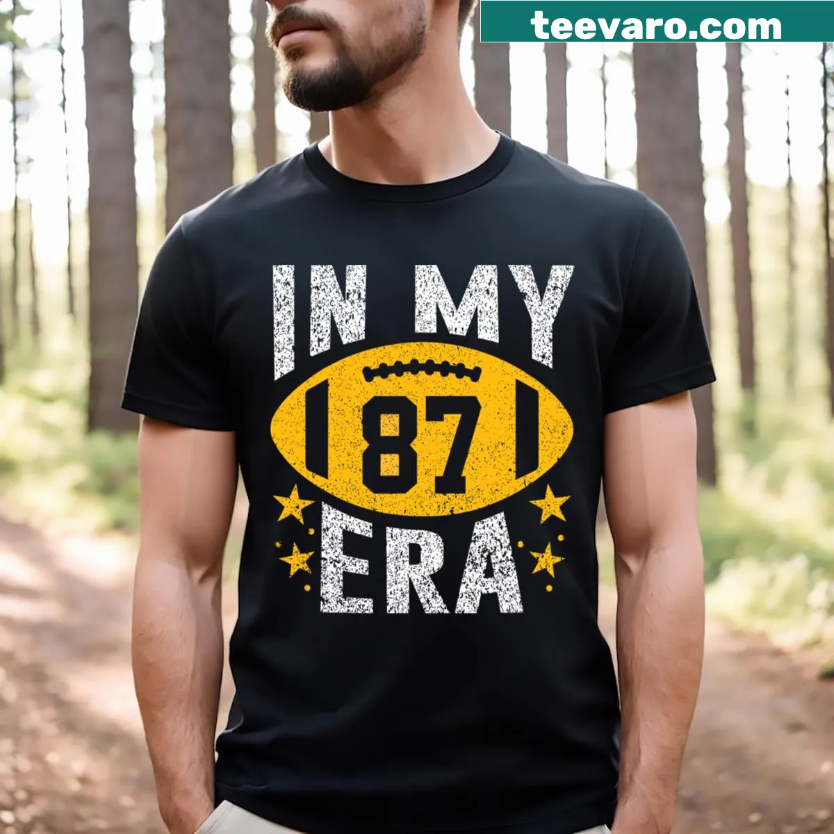 Minimalist Number 87 t-shirt with bold typography — on a men's t-shirt