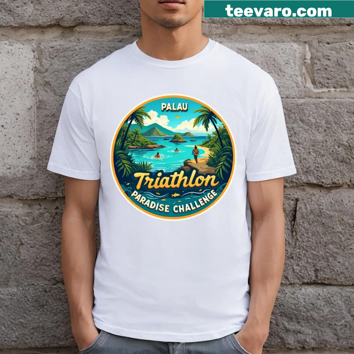 Illustration showcasing triathlon sports activities — on a men's t-shirt