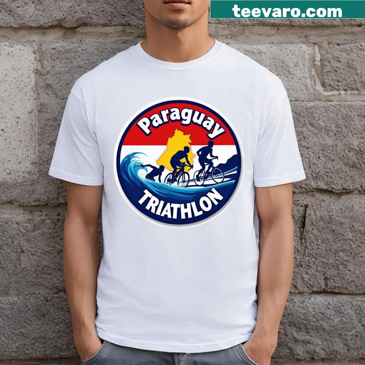 Illustration celebrating triathlon sports activities — on a men's t-shirt